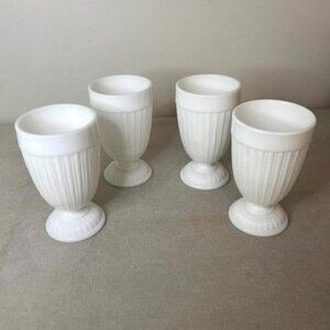 Fostoria Milk Glass Set of Four Water Glasses Goblets, Randolph Pattern